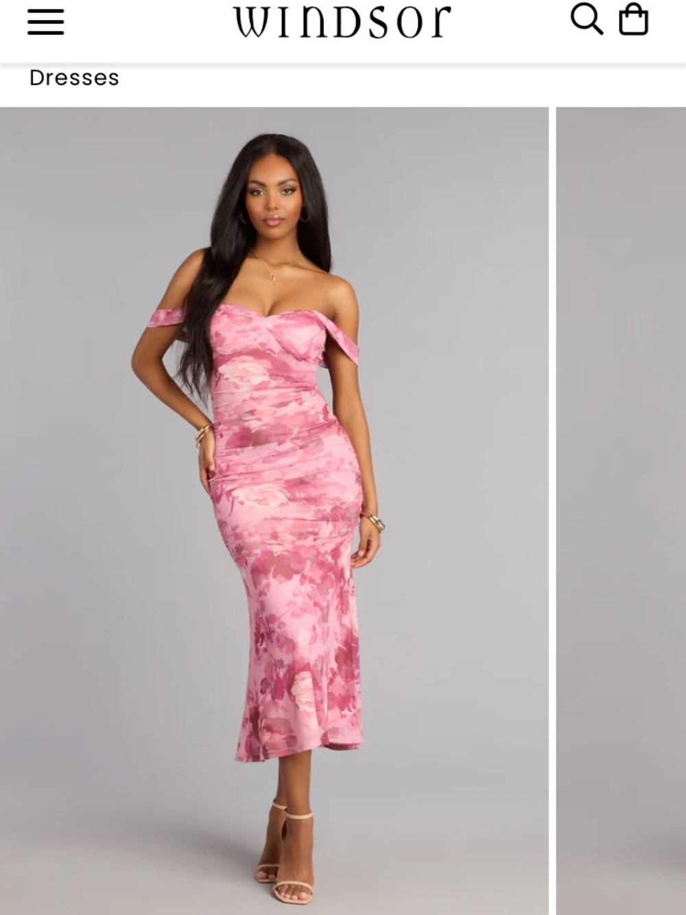 Windsor Pink Floral Off-the-Shoulder Midi Dress